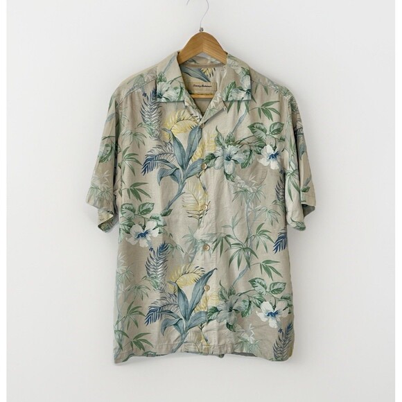 Tommy Bahama Other - Tommy Bahama Hawaiian Shirt Sz Small 100% Silk Button Up Loop Collar Beige Blue